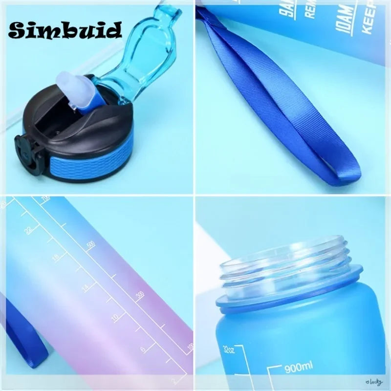 600ML Sports Water Bottle with Time Marker Leak-proof Fitness Cup