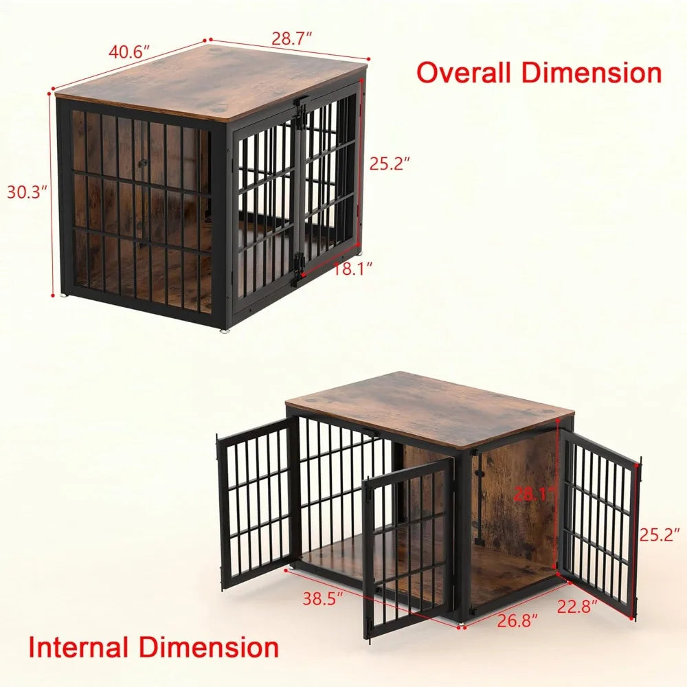Heavy Duty Dog Crate Furniture, 41 Inch Wooden Dog Cage Kennel for Medium and Large Dogs, Decorative Pet House Furniture Indoor