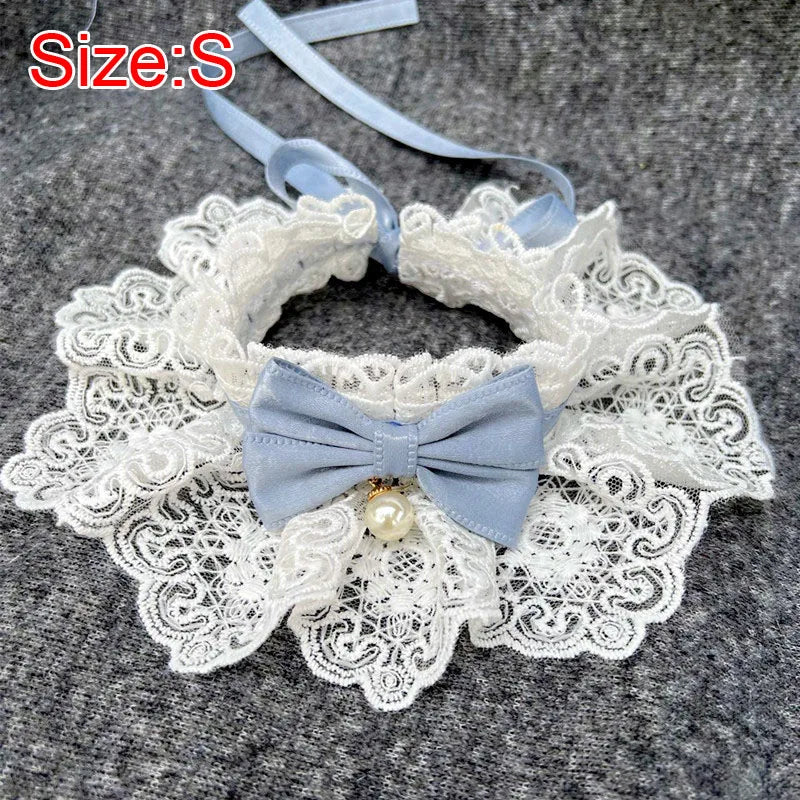 Cute Cat Bow Collar Lace Floral Aesthetic Cats Bowtie Collar Bow Tie Pet Bib for Indoor Cats Kitten and Small Dogs Puppies