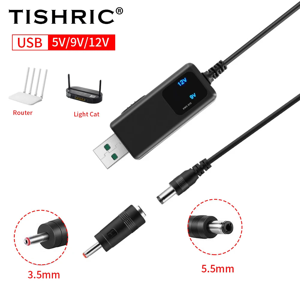 TISHRIC USB To DC 5.5/3. 5mm Plug 5V 9V 12V USB Power Boost Line USB DC Power Cable Adapter For Route WIFI Wire USB Connector