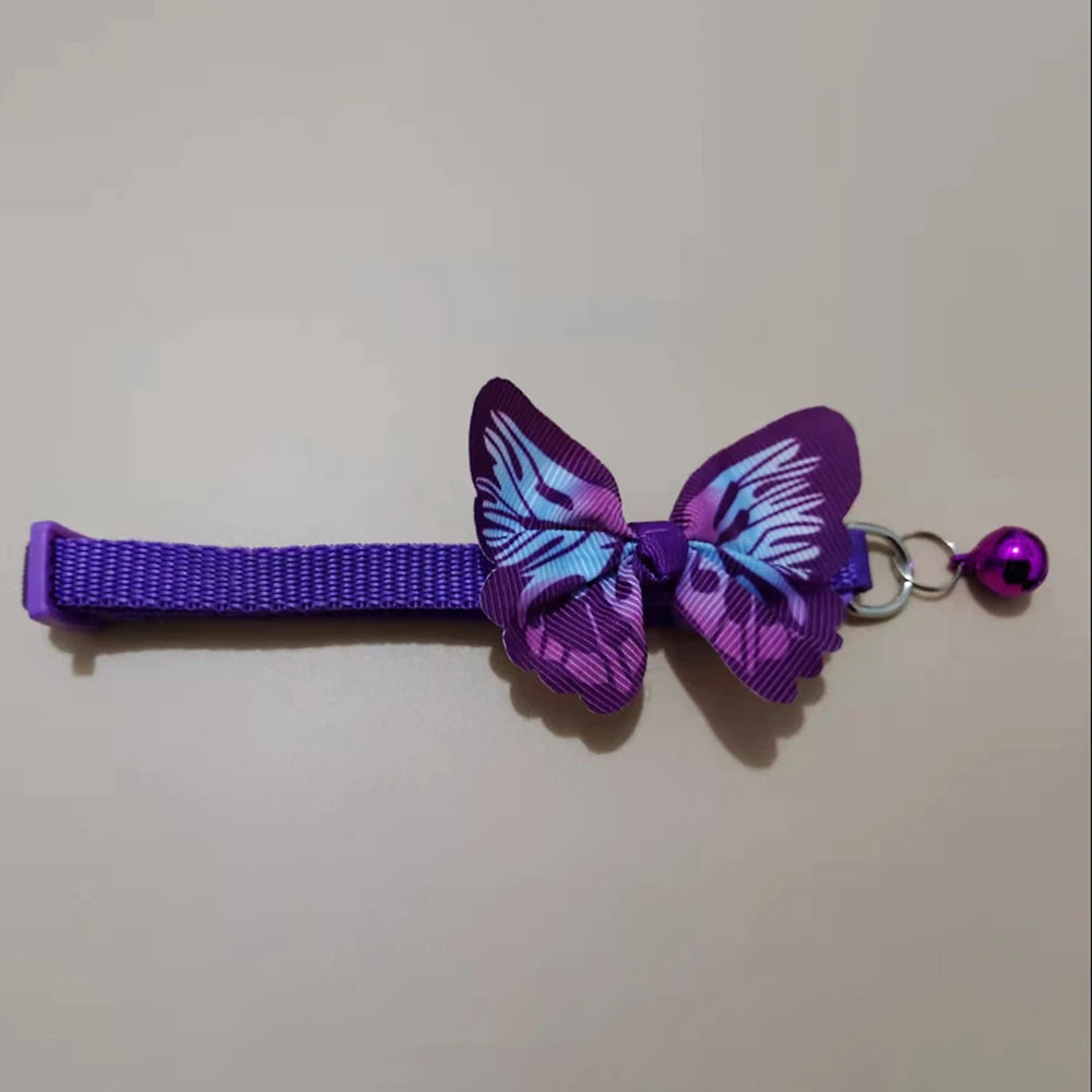 Adjustable Butterfly Bell Pet Collar - Multicolor Cute Design with Safe Lead Clasp for Cats & Small Dogs