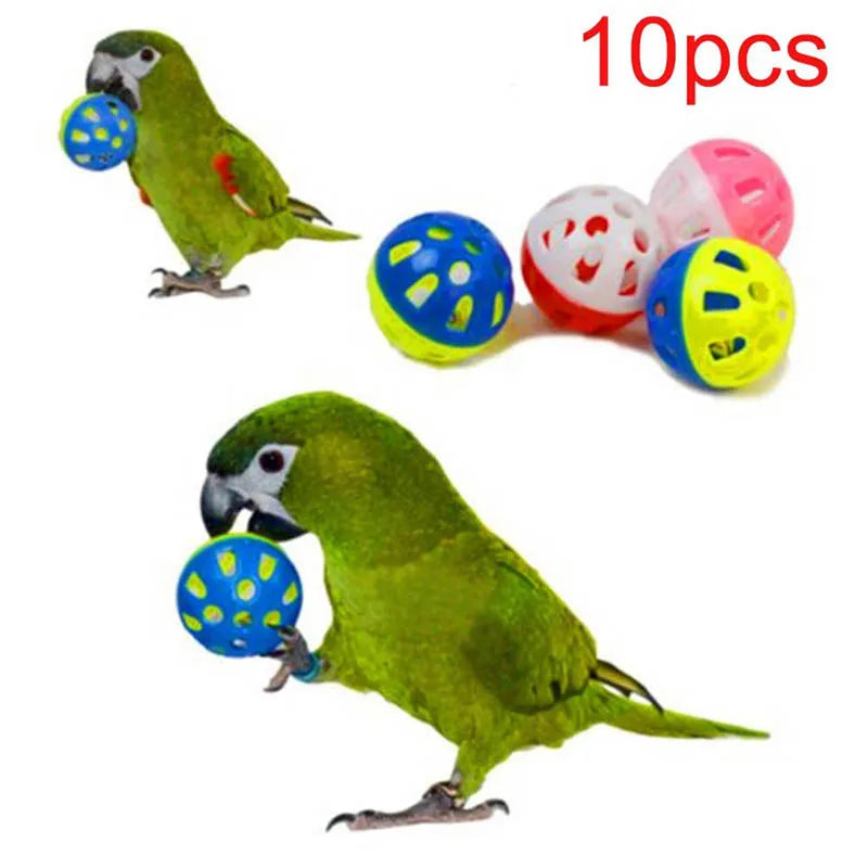 10pcs Parrot Toy Balls Fun Colored Hollow Bell Ball Sound Bird Toy Parakeet Training Interactive Chew Toys Pet Bird Supplies