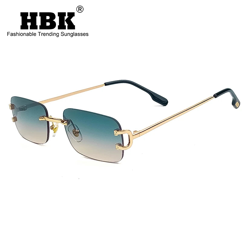 HBK Retro Rimless Small Sunglasses Gold Frame UV400 Eyewear