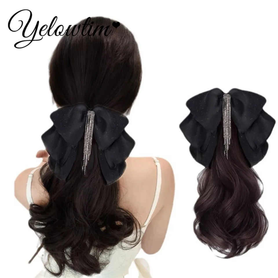 Synthetic 10inch 12inch 14inch 16inch ponytail wig for women with long curly hair high ponytail, bow tie low braid fake ponytail