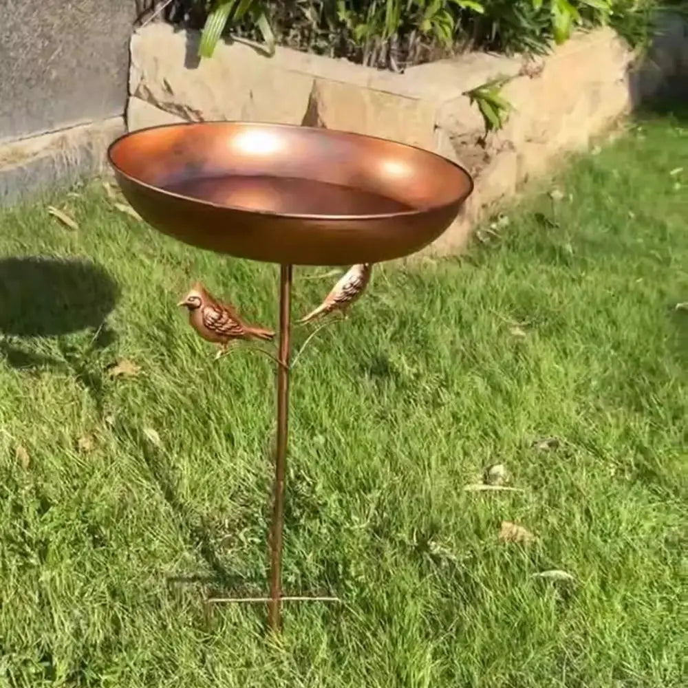 Iron Garden Birdbath Rustproof Tall Vintage Bird Feeder Ground Plugin Large Capacity Bird Water Bowl Bird Food Dispenser