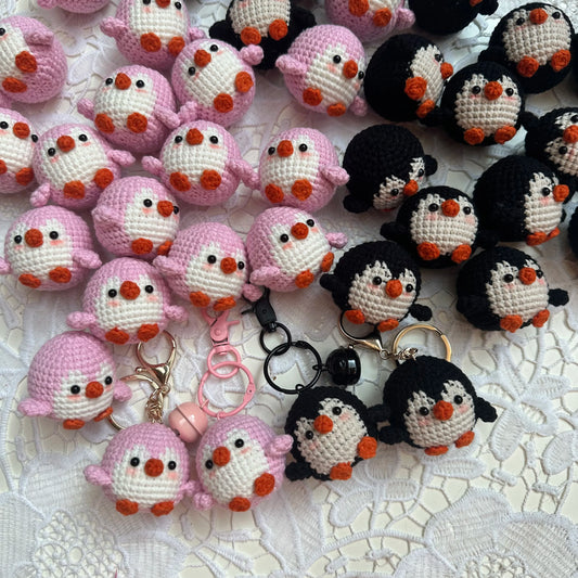 Handmade Cute Cotton Wool Penguin Doll Crochet Keychain