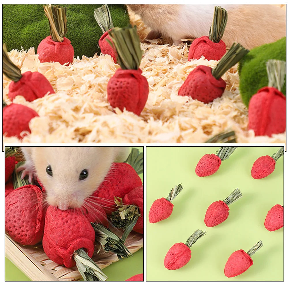 3 Pcs Small Animal Toys Strawberry Shaped Chew Toys Hamster Chewing Plaything Rabbit Accessories Pet Products Pet Supplies