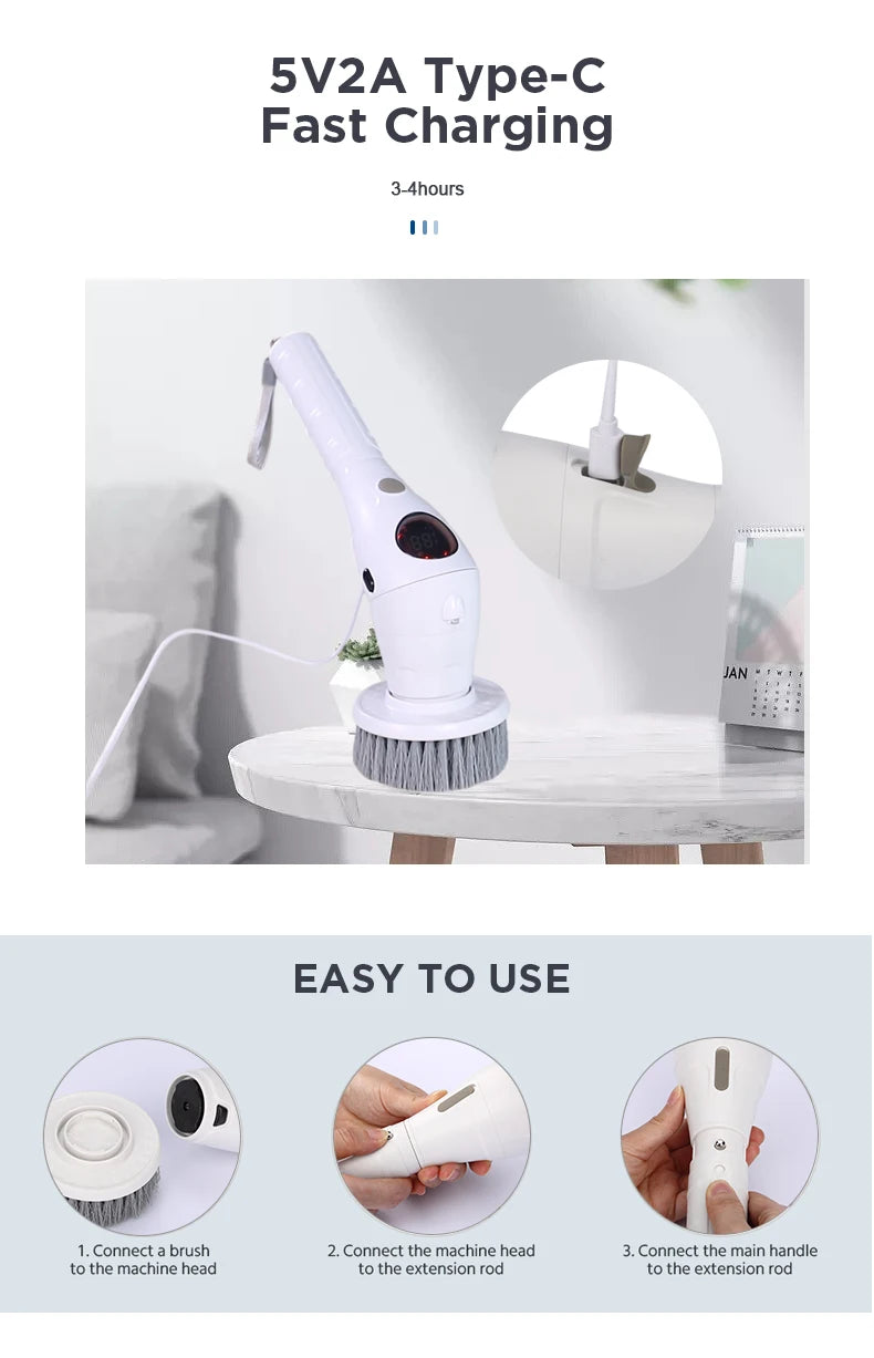 8 in 1 Electric Cleaning Brush with LED Night Light Rotatable Multifunctional Household Tool for Bathroom and Kitchen Cleaning