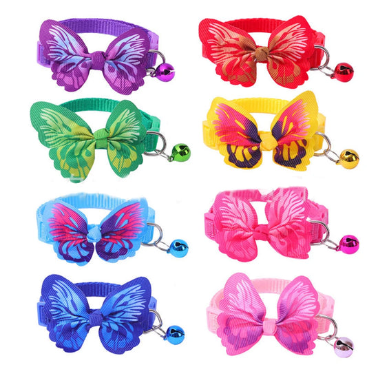 Adjustable Butterfly Bell Pet Collar - Multicolor Cute Design with Safe Lead Clasp for Cats & Small Dogs