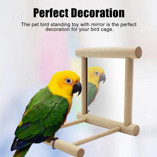 Wood Bird Mirror With Perch Stand Bird Cage Swing Toy Bird Toy For Parrot Parakeets Cockatiels Cage Parakeet Accessories