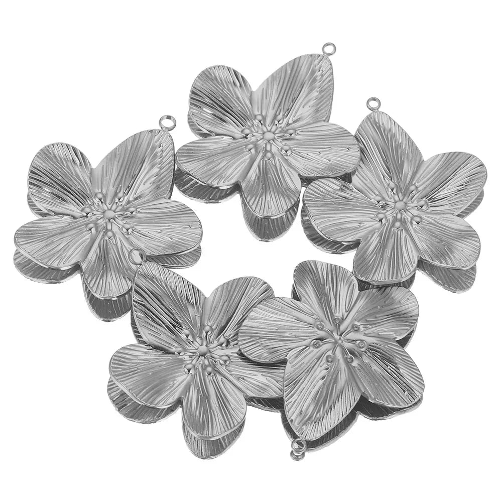 5PCS/LOT Stainless Steel Charms Large Flower Charm PVD Gold Plated Jewelry for Earring Necklace Bracelet Making