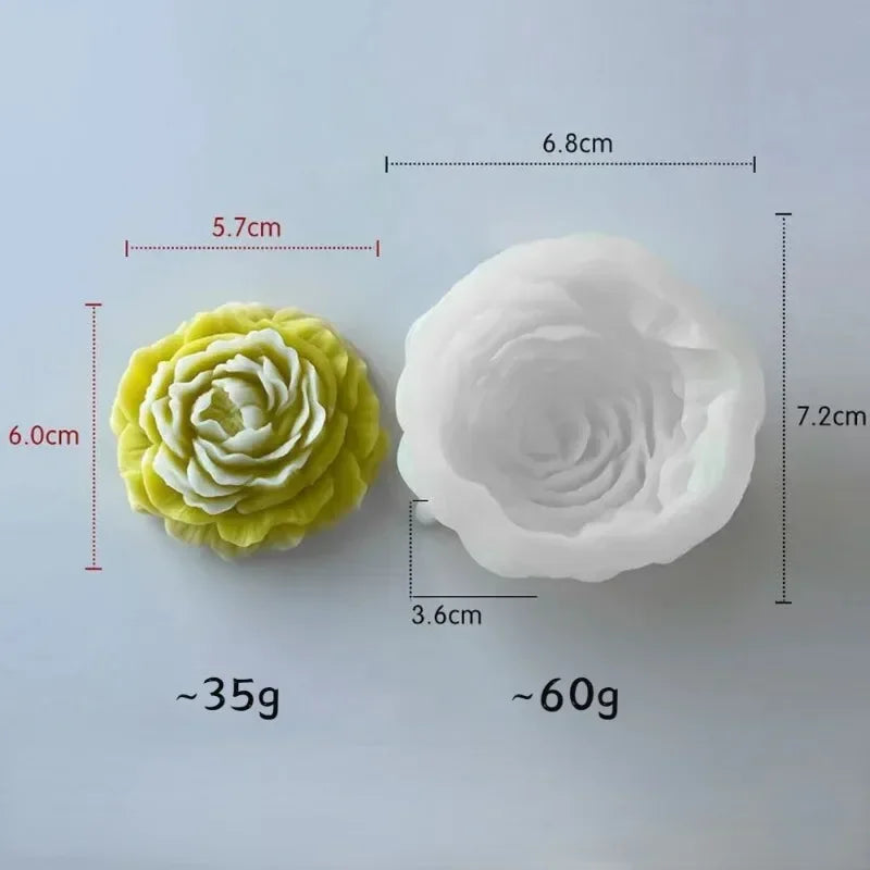 S/M/L 3D Peony Silicone Candle Mold for DIY Flower Crafts