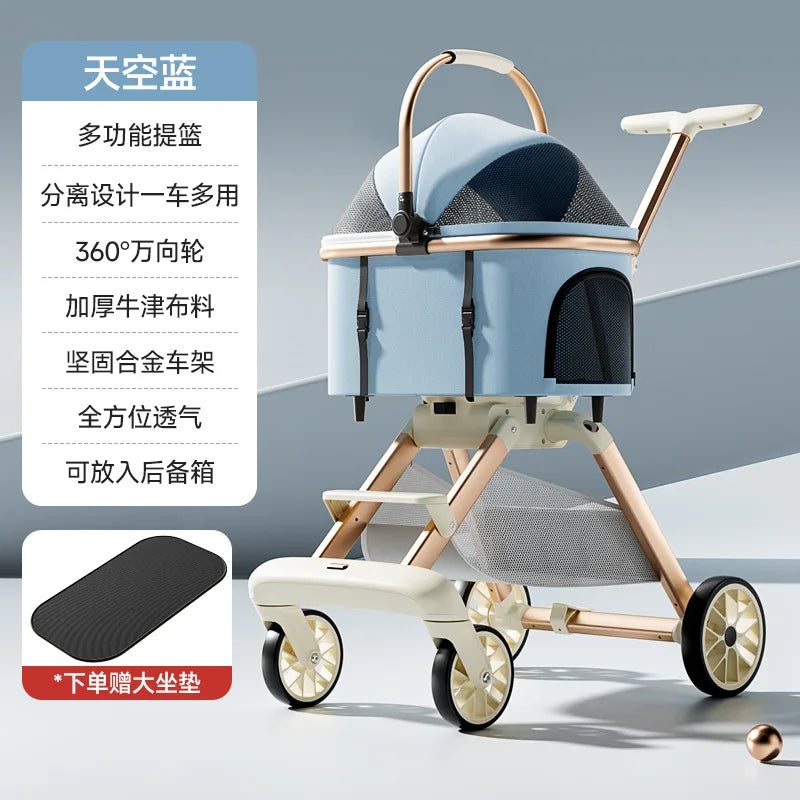 Luxury Pet Stroller 3 in 1  with 4 Wheels for Medium Small Size Dogs and Cats Detachable Carrier for Puppy Kitty Doggie Stroller