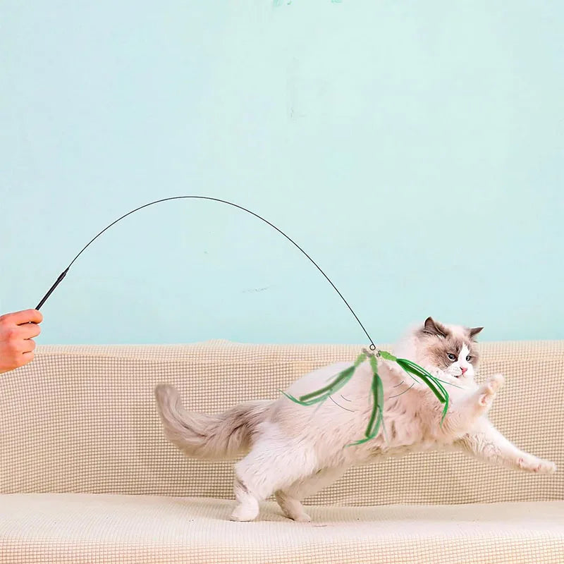 Cat Wand Replacement Accessories Dog Tail Grass Cat Teasing Stick Replacement Feathers Toy Bite Resistant Kittens Exercise Toys