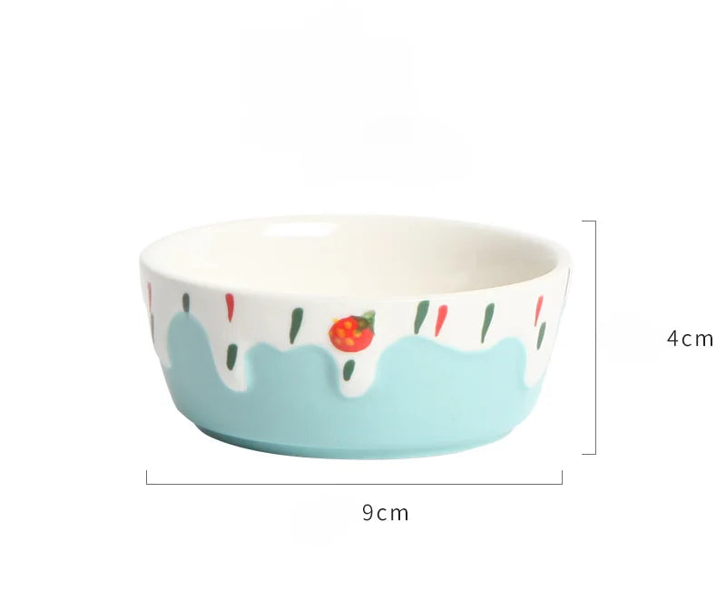 Hamster Food Bowl Ceramic Bowl Thick and Anti Rollover Strawberry Rabbit Bowl Bathroom and Toilet Dual-use Golden Bear Supplies