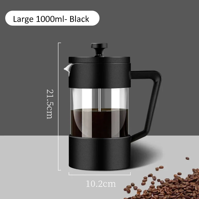 French Press Coffee Maker – 350ml/600ml/1L Borosilicate Glass Pot with Stainless Steel Filter