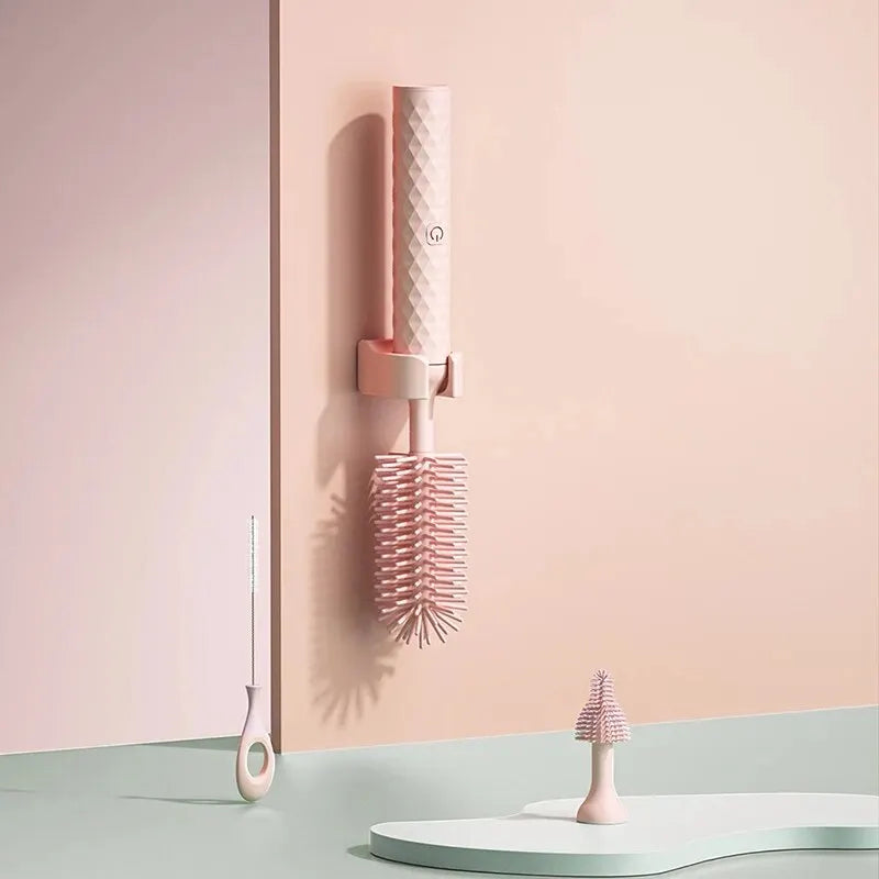 3 Pieces Electric Bottle Brush Set with 360 Degree Rotating Long Handle Waterproof Silicone Cleaning Brushes for Straws and Pacifiers