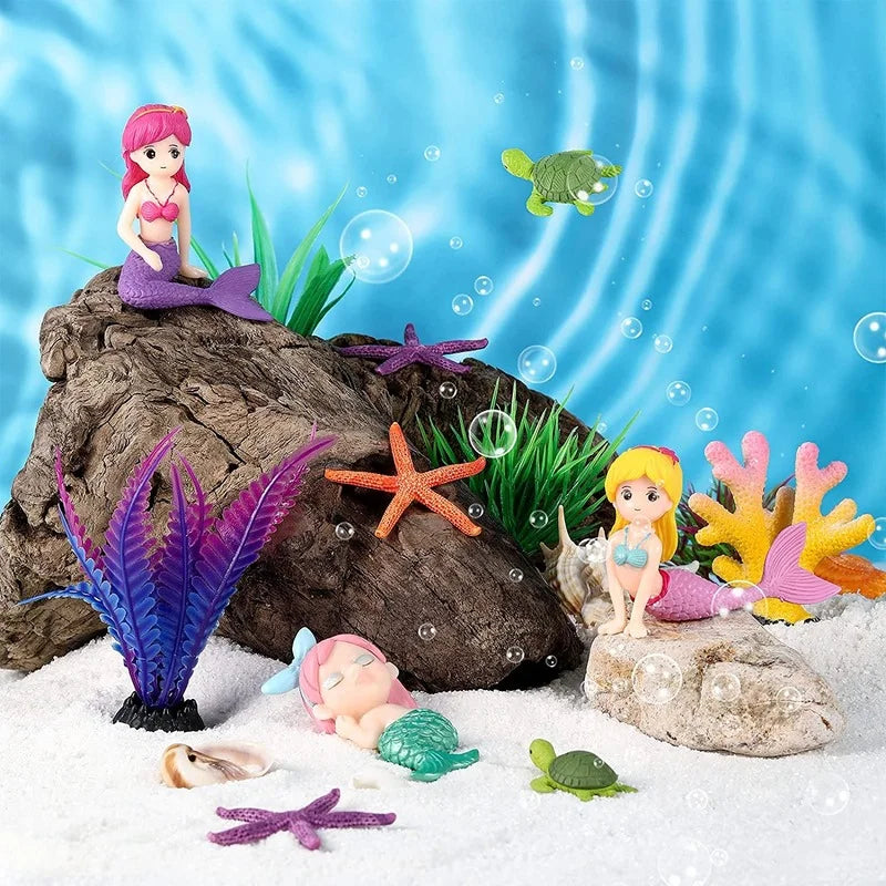 Aquarium Decoration Plastic Fish Tank Little Mermaid Ornament Miniature Figurines DIY Cake Decor Desk Craft Accessories