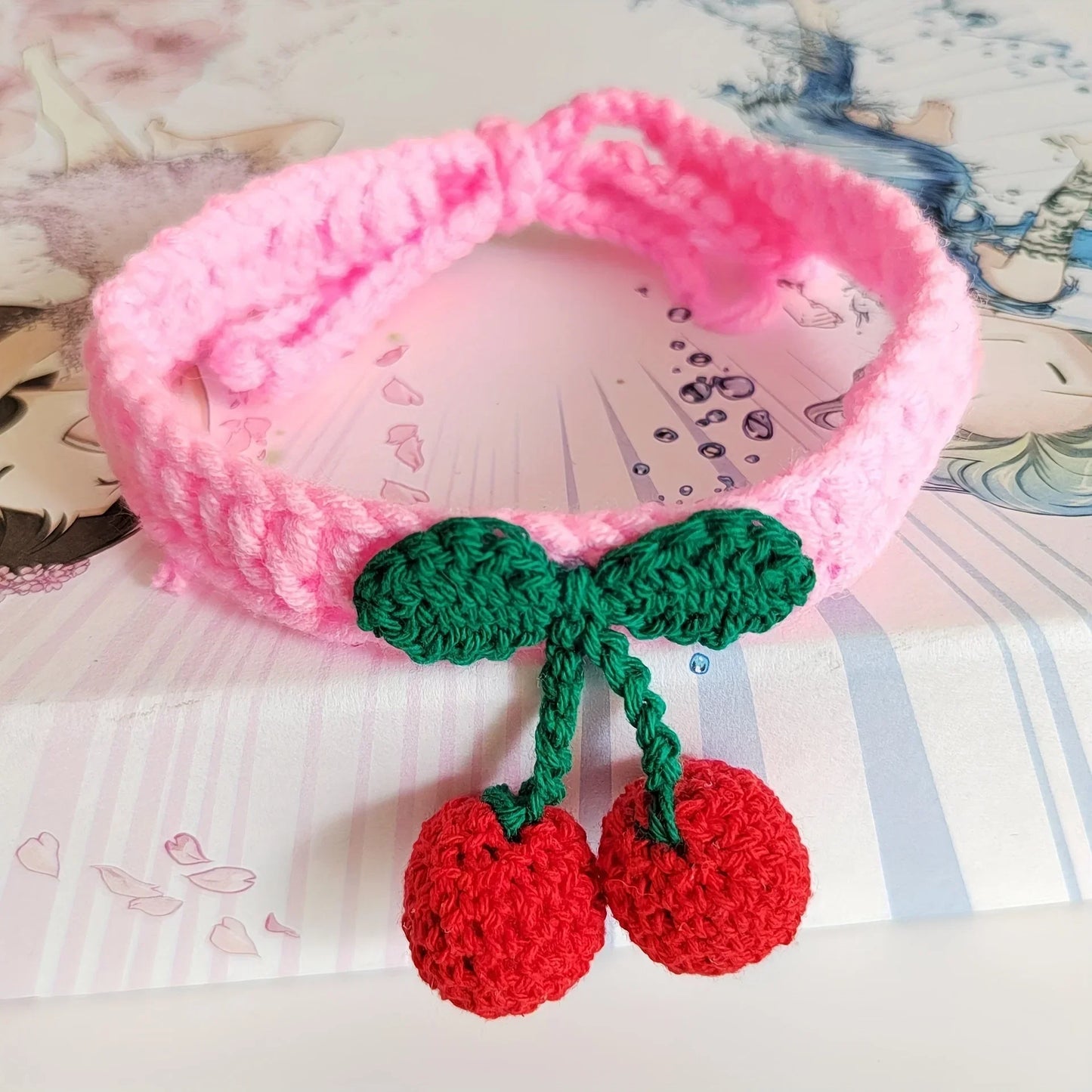 Pet Collar Handmade Knitted Cat Collar With Cherry Decor Cute Cat Necklace Cat Supplies ошейник для кошек  para gatos accesorios