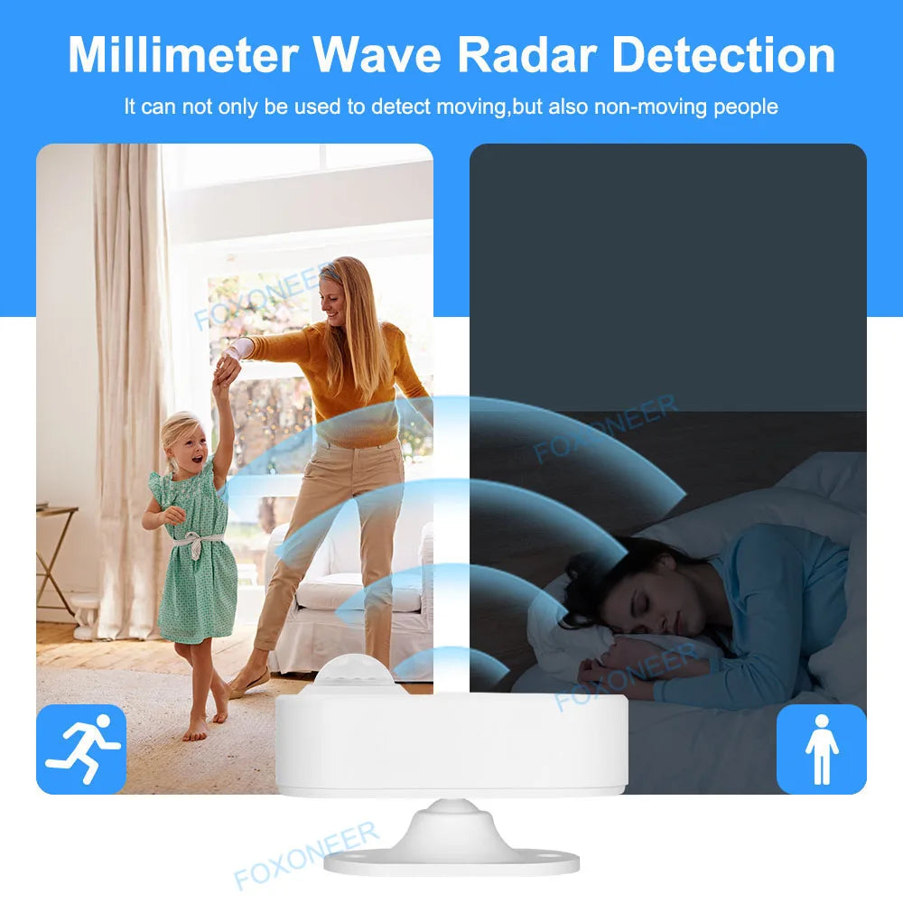 Detector de presencia humana Tuya Zigbee, detección de luminancia/distancia, sensor de movimiento PIR inteligente compatible con Zigbee 2mqtt Home Assistant