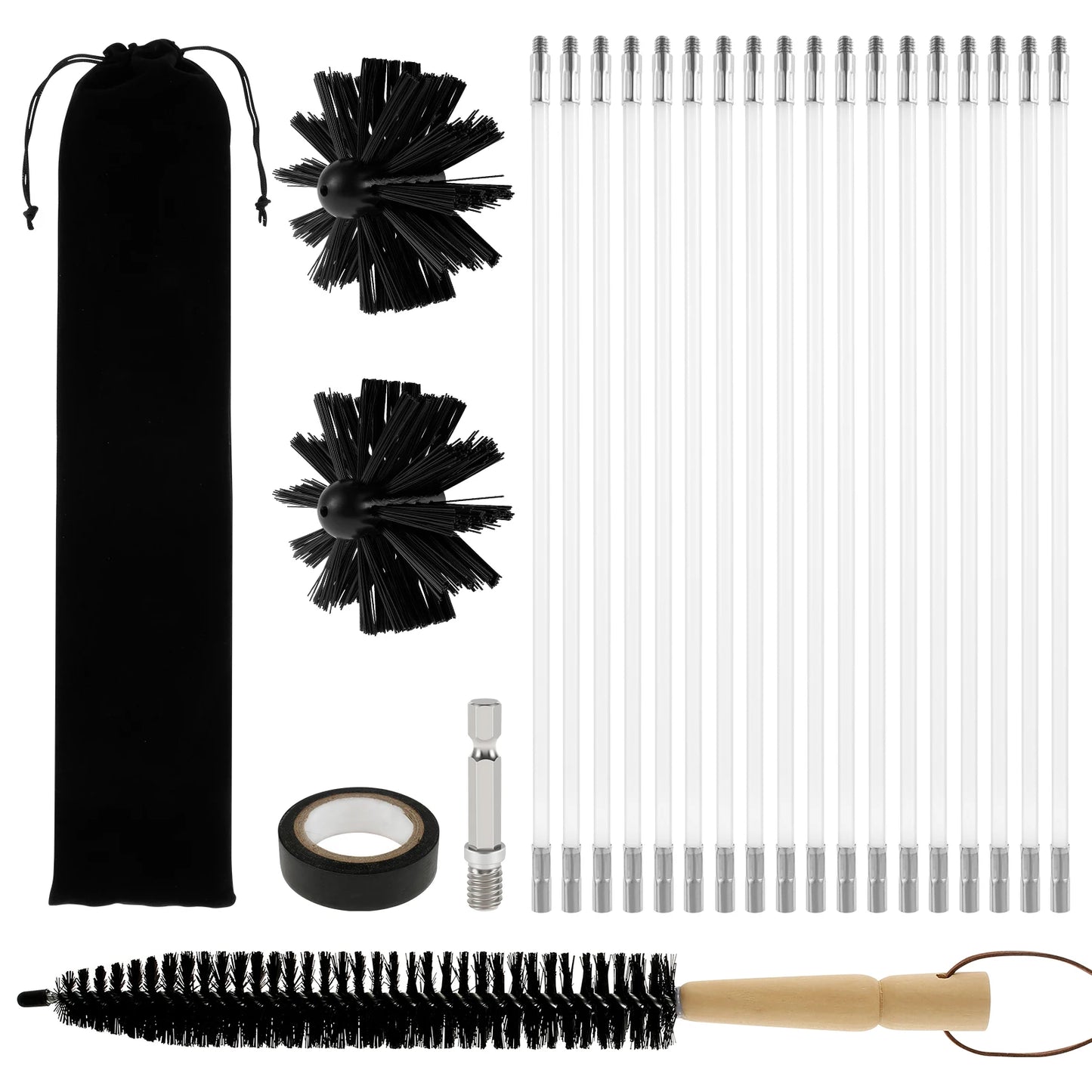 Chimney Cleaning Brush Set with Extendable Long Handle and Flexible Rods 9 to 18 Pieces for Efficient Chimney and Roof Cleaning