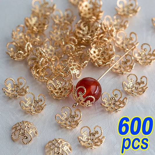 200/600pcs 10mm Five Petals Flower Filigree Bead Caps for Jewelry Making