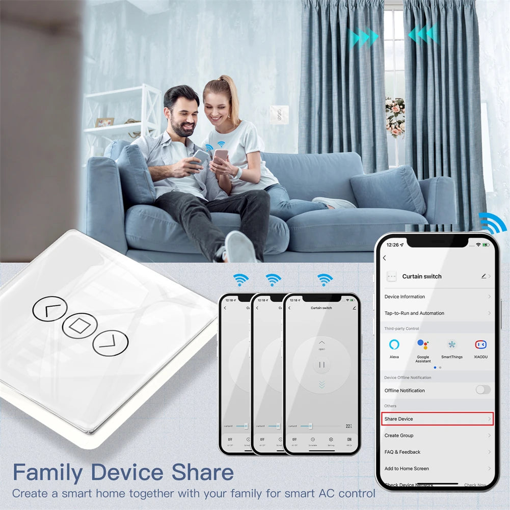 Interruptor de cortina táctil de vidrio con arco inteligente 2.5D WiFi RF433 para persianas enrollables y contraventanas Smart Life/Tuya APP funciona con Alexa y Google Home