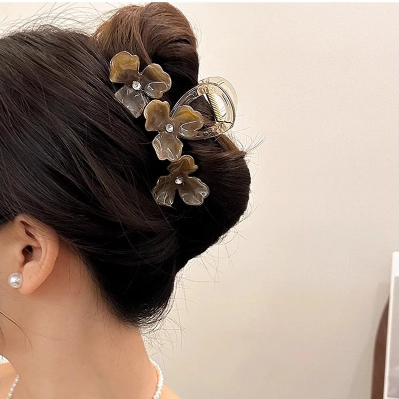 New Fashion Flower Hair Clip Women Elegant Non-slip Ponytail Clip Simple Versatile Bow Shark Clip Headdress Hair Accessories