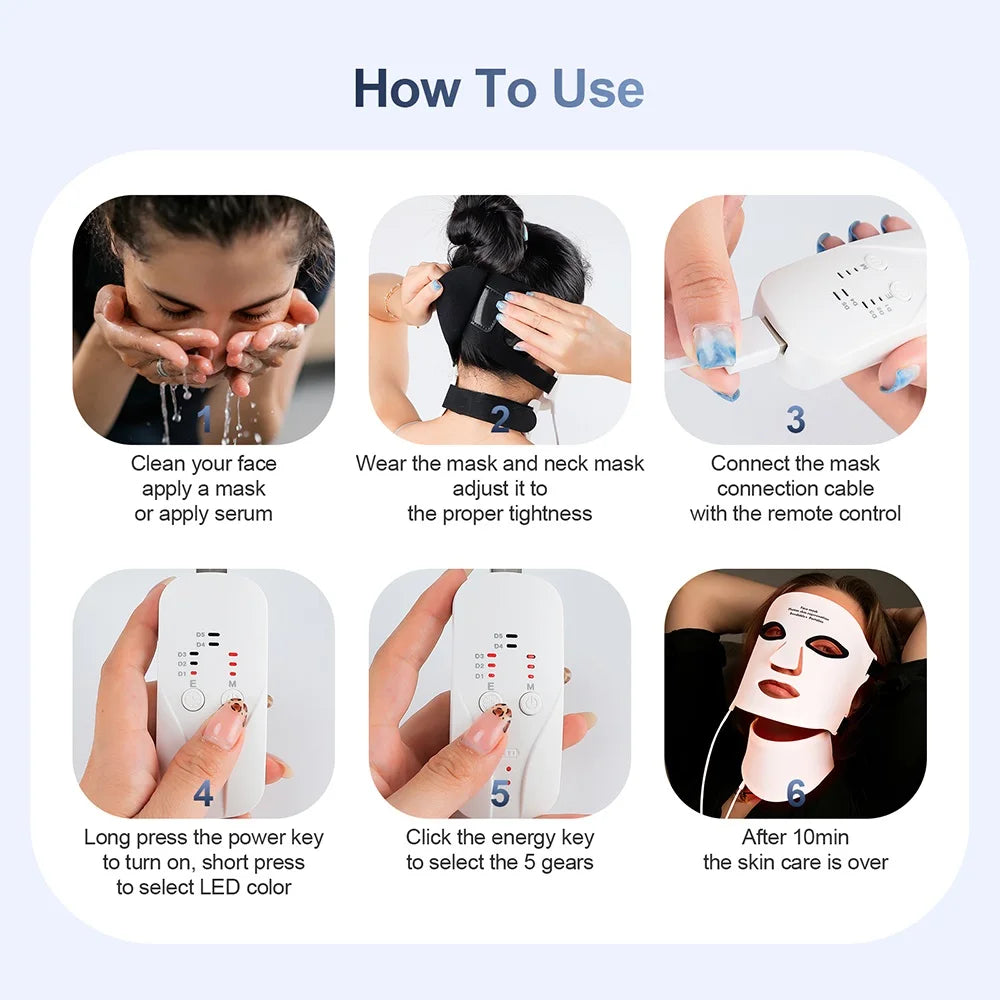 Silicone LED Mask Face With Neck 7 Colors Photon Therapy