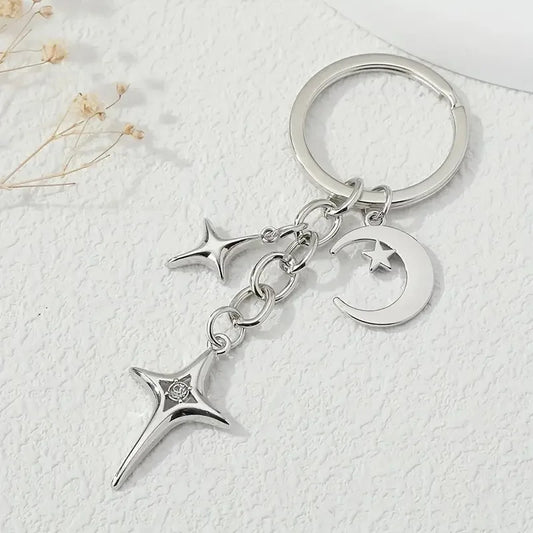 Fashion Stars Moon Alloy Keychain for Men Women Jewelry