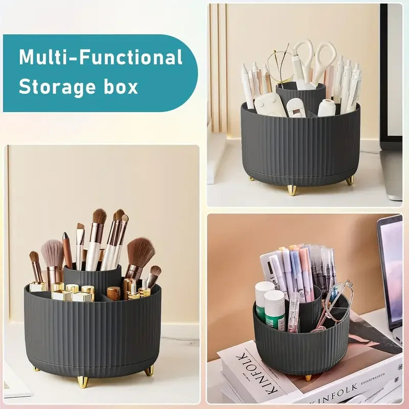 360° Rotating 5 Slot Makeup Brushes Holder Organizer for Vanity Desktop Storage