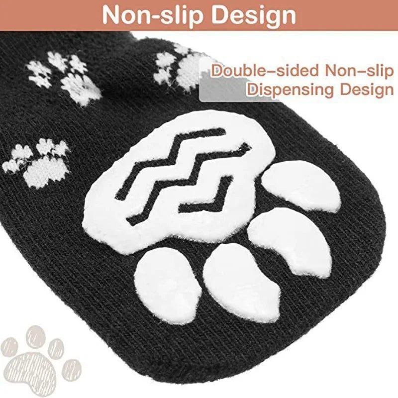 4Pcs/set Anti Slip Dog Socks with Straps Traction Control for Indoor on Hardwood Floor Wear Pet Paw Protector for Small Dogs Pet