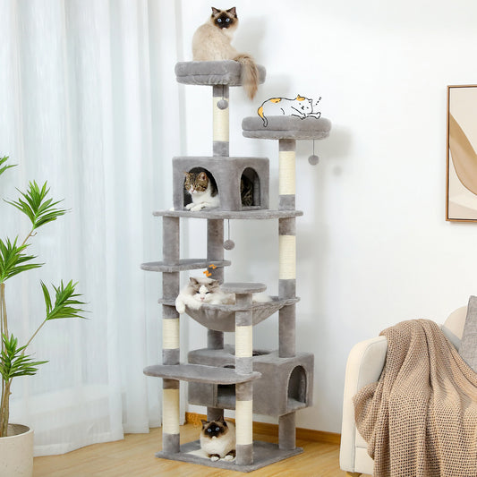184cm Large Cat Tree and Tower for Indoor Cats With Scratching Posts and Spacious Hammocks