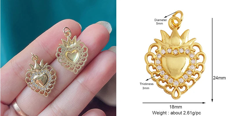 New Sacred Red Heart Charm Pendant 18K Gold Plated Zircon