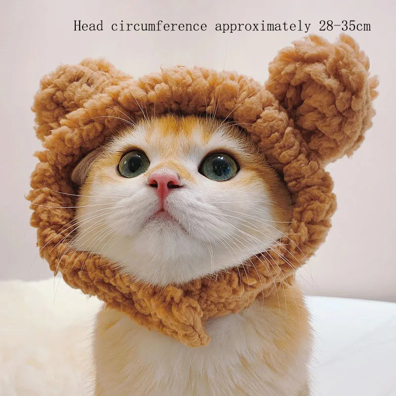 Cute Cat Hat Funny Halloween Cosplay Lion Scarf Wig For Small Dogs Cats Kitten Puppy Headgear Pug Creative Clothes Accessories