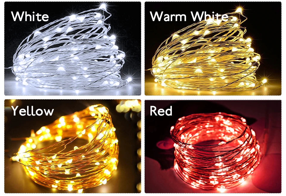 10M 5M 3M 2M Copper Wire LED Tinsel Garland Fairy Lights