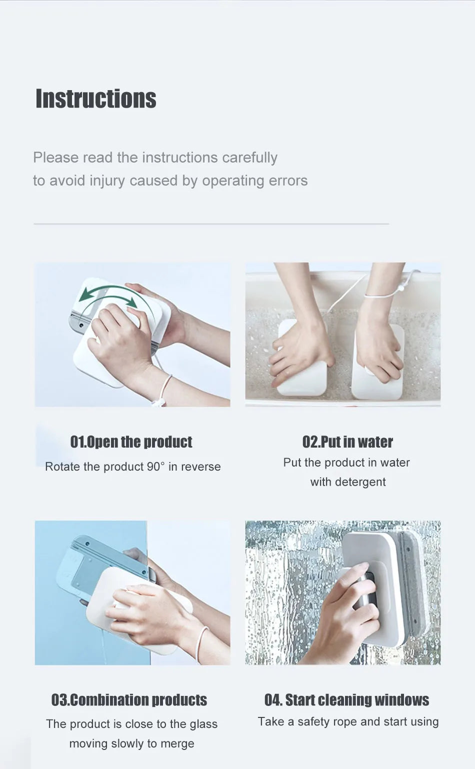 2024 Magnetic Window Cleaner Brush Double-Sided Automatic Water Discharge Wiper for Effortless Glass Cleaning