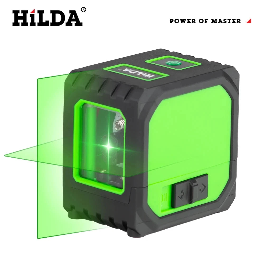 HILDA 2 Lines Mini Laser Level Self Levelling Green Beams Laser Horizontal & Vertical Cross-Line USB Charging