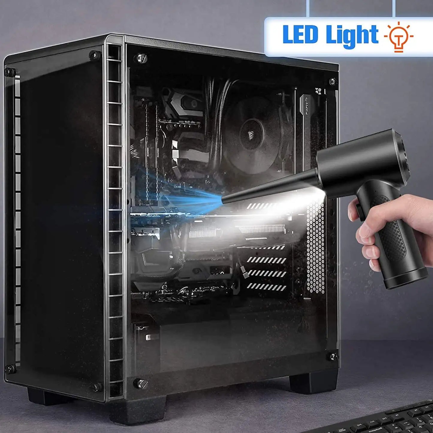Portable Air Duster for Computer Cleaning Cordless Compressed Air Blower 51000 RPM with LED Light for Keyboard and PC Dust Removal