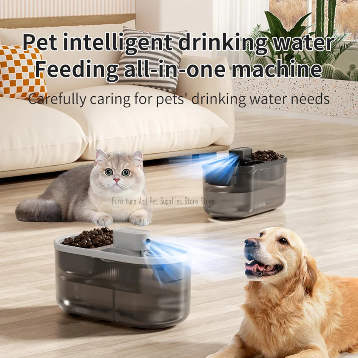 Automatic pet water dispenser sensor version dog food water dispenser water replenishment 2-in-1 drinking and feeding supplies