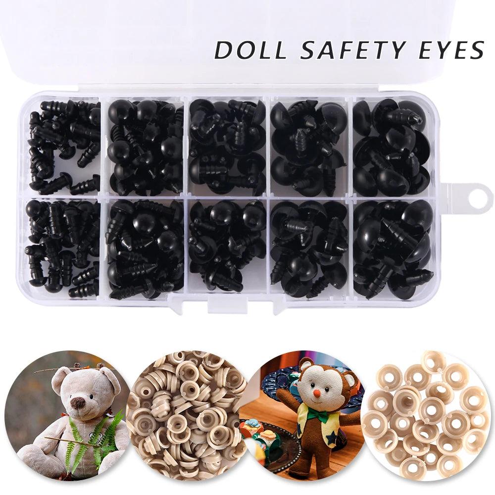 150/500 Pcs Doll Making Eyes Black Multiple Sizes for DIY Plush Toys and Crafts