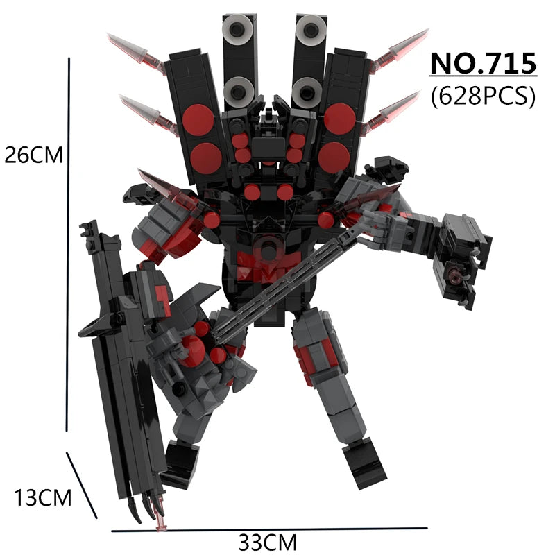 Titan Guitar Speaker Man Building Blocks Set Skibidi Toilet Design with Battle-Axe DIY Bricks Toy for Boys Ages 6-12 Perfect Christmas Gift