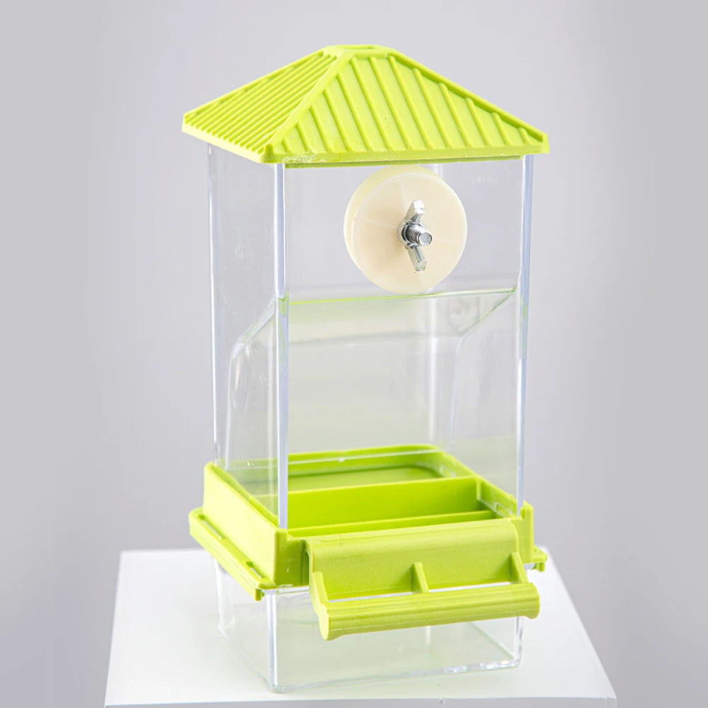 1 pc Automatic Bird Feeder Cage-Mounted No-Battery Operation Anti-Splatter Design Seed Dispenser with Perch for Pet Birds Parrot