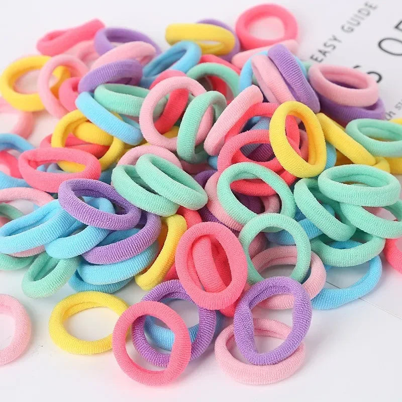 100pcs Girls Colorful Elastic Hair Bands for Ponytails and Scrunchies