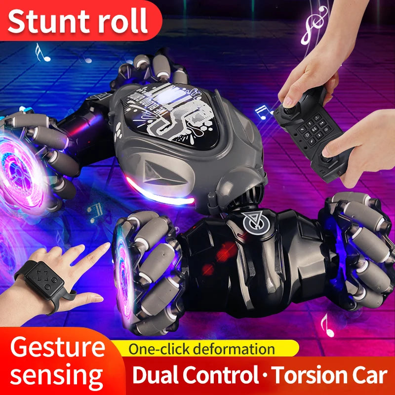 2.4G 4WD Remote control car with Watch Music 360° rotation twist Stunt High Speed drift climbing toy car Children's holiday gift