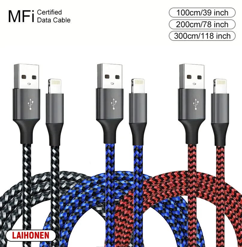 1M 2M 3M USB A To Lightning MFi Certified  Cable For iPhone 14 13 12 11 X XR Pro Max Fast Charging Cable Charger Data Wire Cord