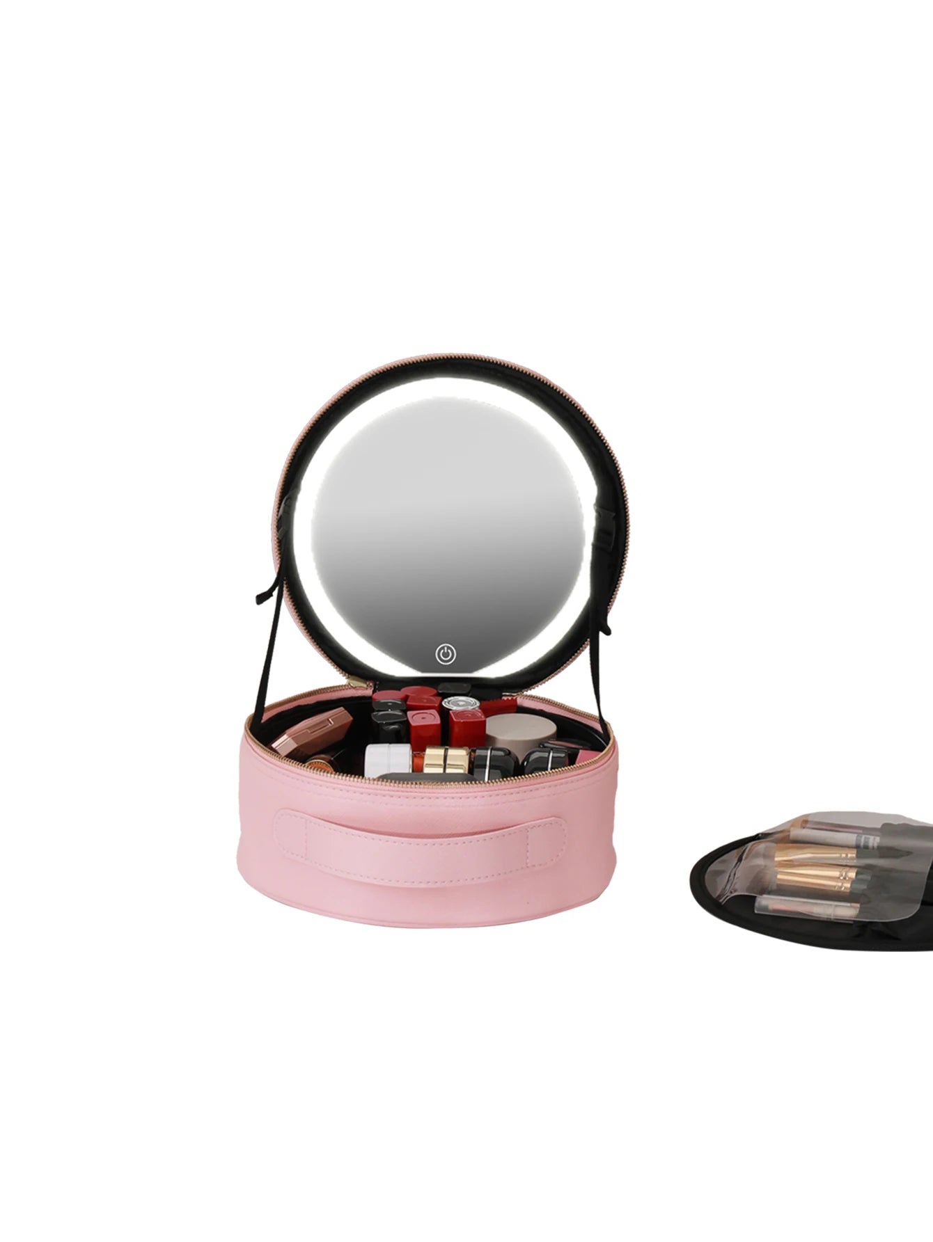 Travel PU Makeup Bag with LED Mirror and Light Portable Cosmetic Organizer for On-the-Go Beauty