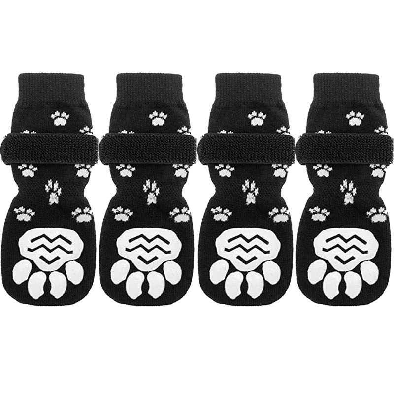4Pcs/set Anti Slip Dog Socks with Straps Traction Control for Indoor on Hardwood Floor Wear Pet Paw Protector for Small Dogs Pet