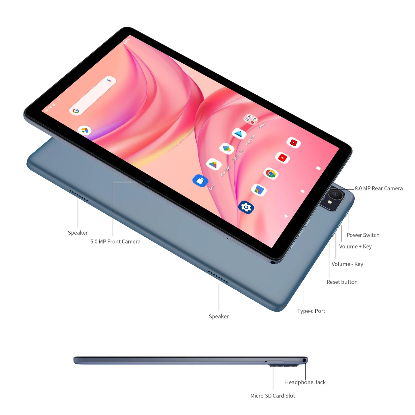 Tableta VASOUN Android 14 de 10,1", 12 GB (6 + 6 ampliables) de RAM, 128 GB de ROM, ocho núcleos, doble SIM 4G desbloqueada con WiFi 2,4 G/5 G GPS