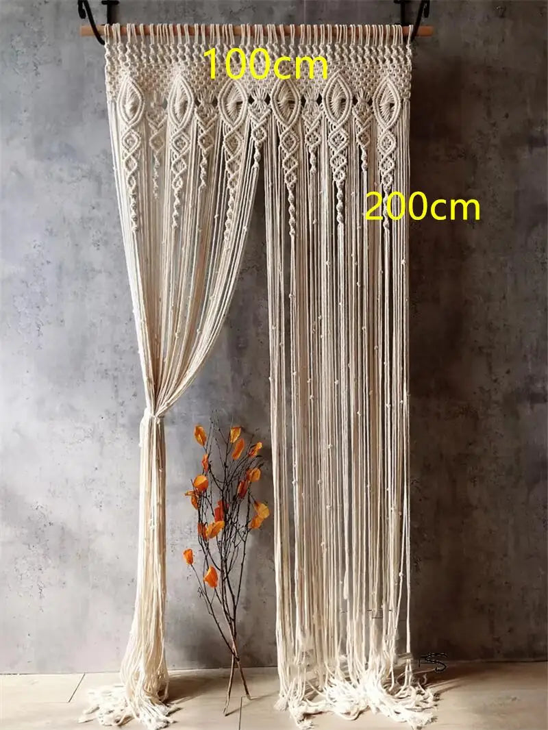 Hand-Woven Macrame Cotton Door Curtain Tapestry Boho Art
